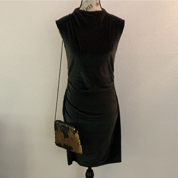 NWT A New Day Women's Mini Velvet Ruched Dress Black - Picture 4 of 15